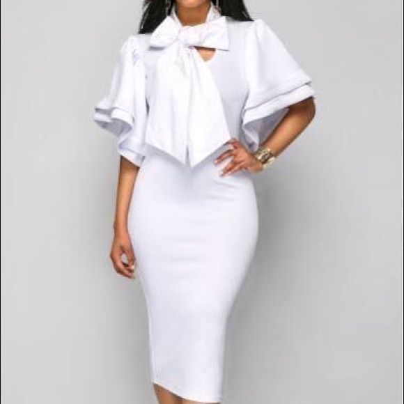white dress flare sleeves